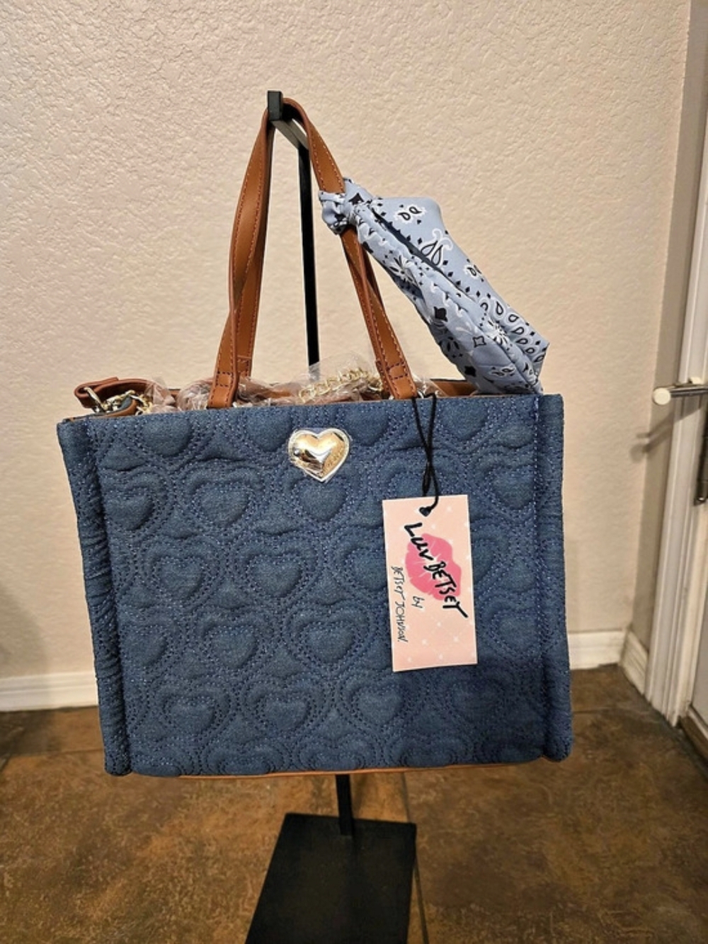 Betsy Johnson Quilted Tote in Blue NWT